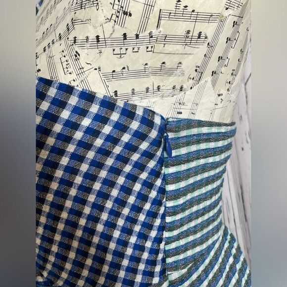 Anthropologie Maeve Waverly Dress Checked One-Shoulder Asymmetrical Blue 10 - Picture 5 of 10